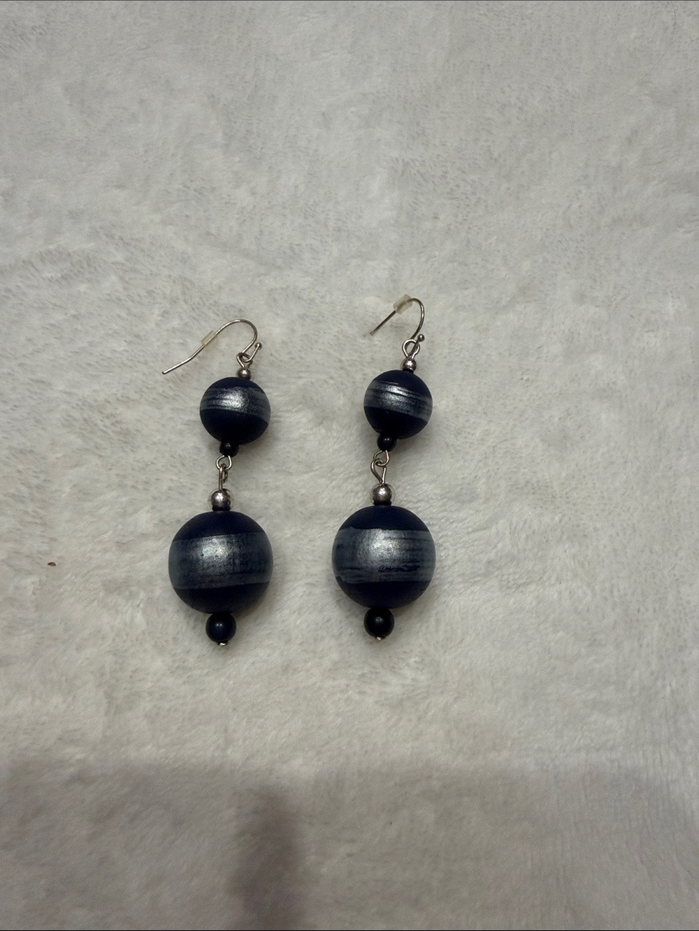 Women’s Navy and Silver Beaded Drop Earrings